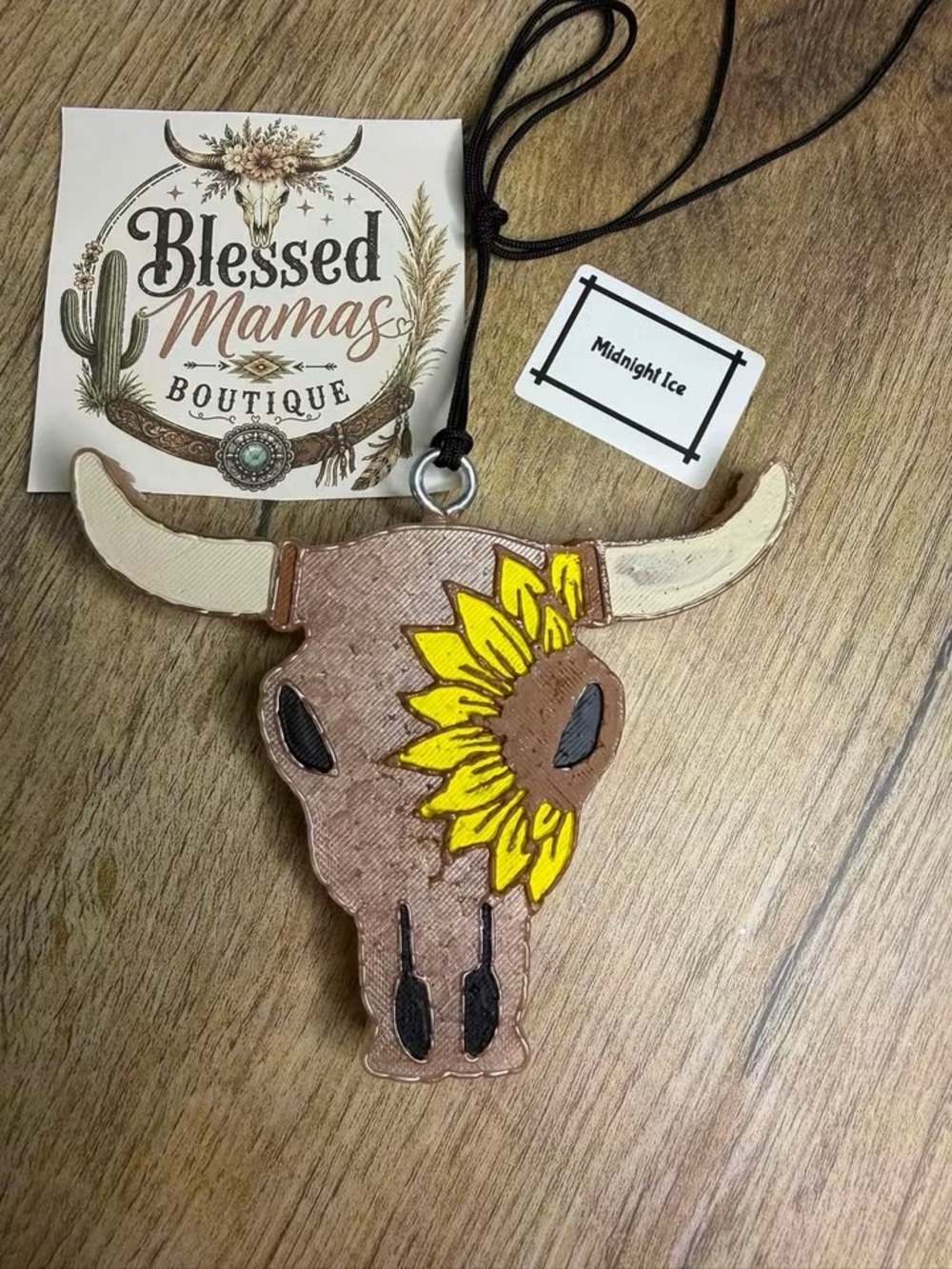 Sunflower Bull Skull Car Freshie - Yellow & Tan